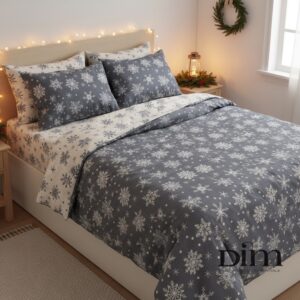 Спален комплект от 4 части с ластик -Снежинка
